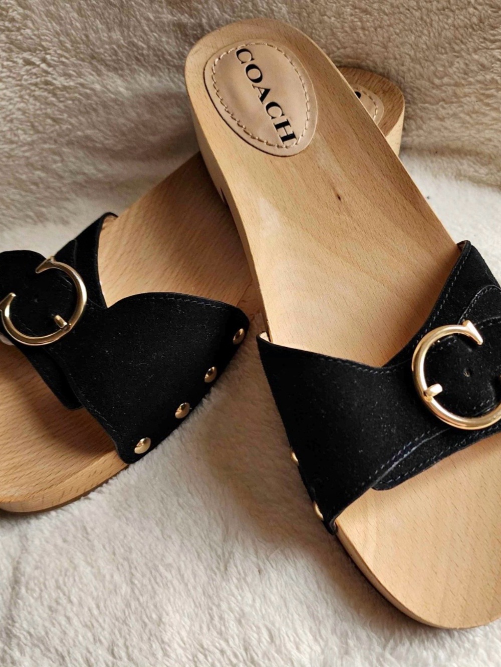 COACH Black Suede sandals with Gold Buckle - Picture 1 of 9